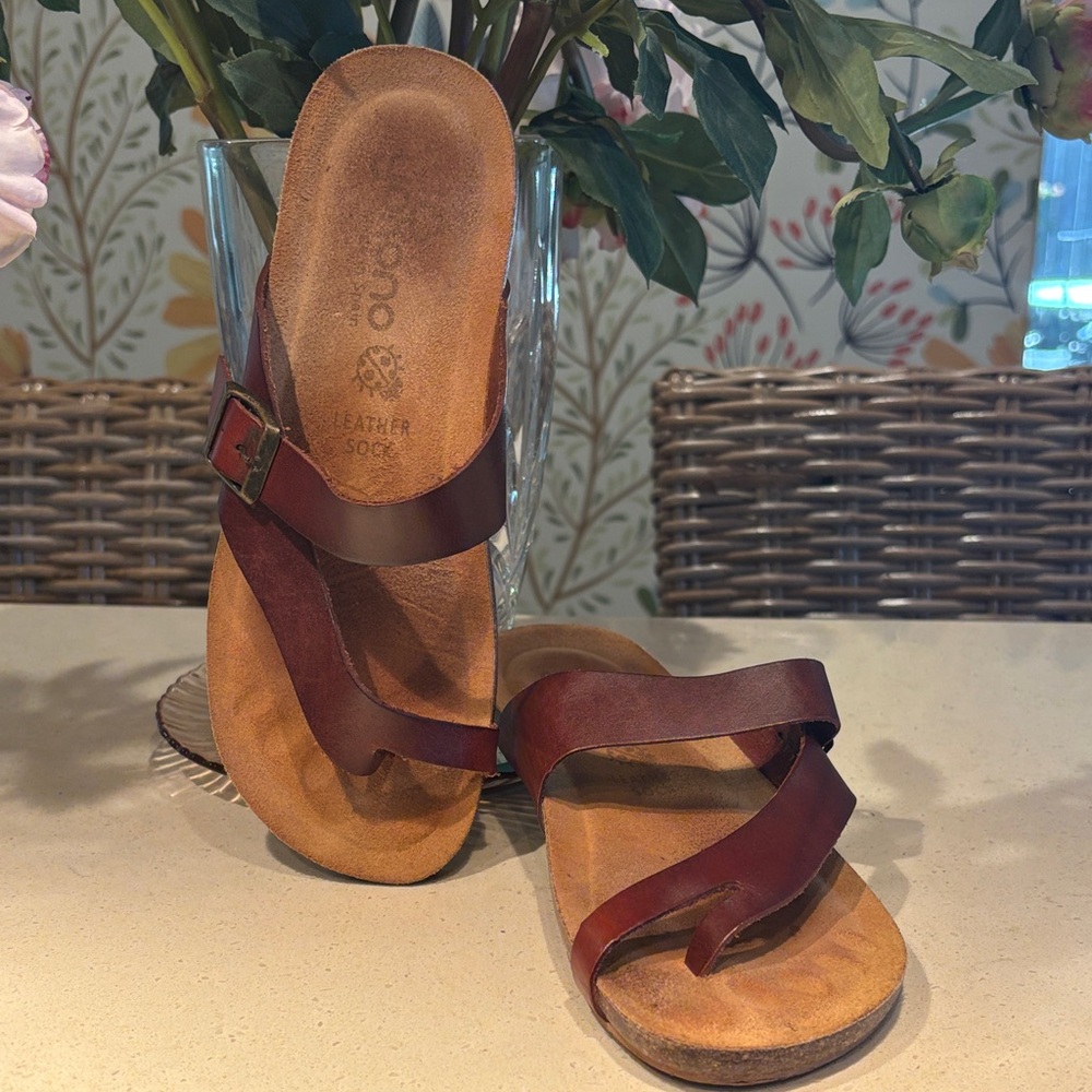 Yokono Brown Leather Toe Loop Spanish Sandals -8